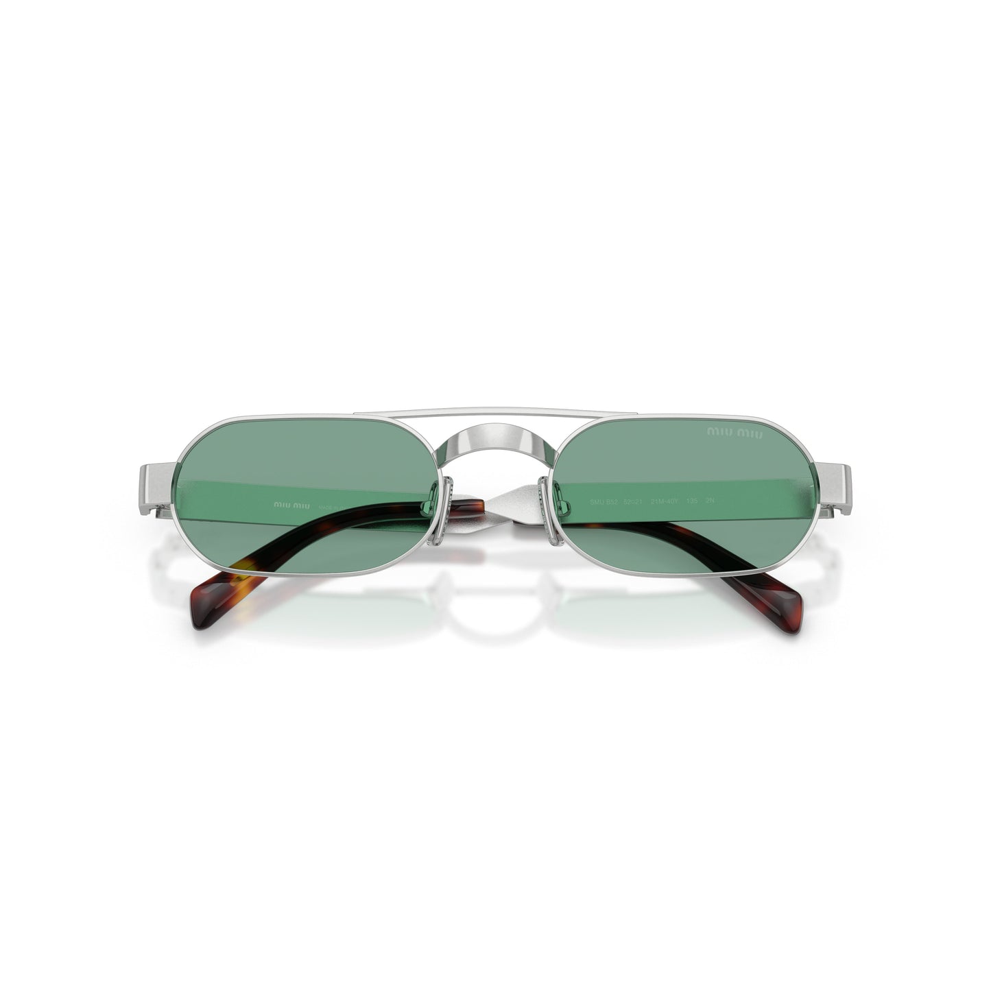 Rectangular Green Lens Sunglasses With Silver Metal Frame