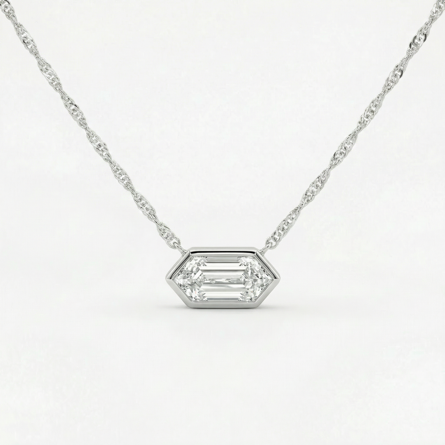 Certified 1.10Ct Long Hexagon Bezel Diamond East West Pendant Necklace Lab Grown