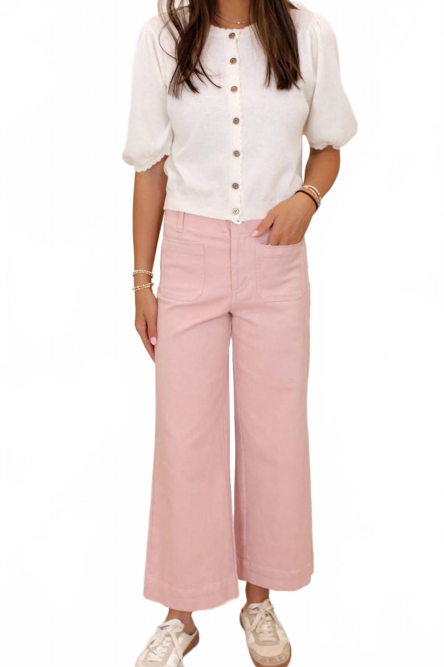 Cotton Twill Wide Leg Pant In Dusty Pink
