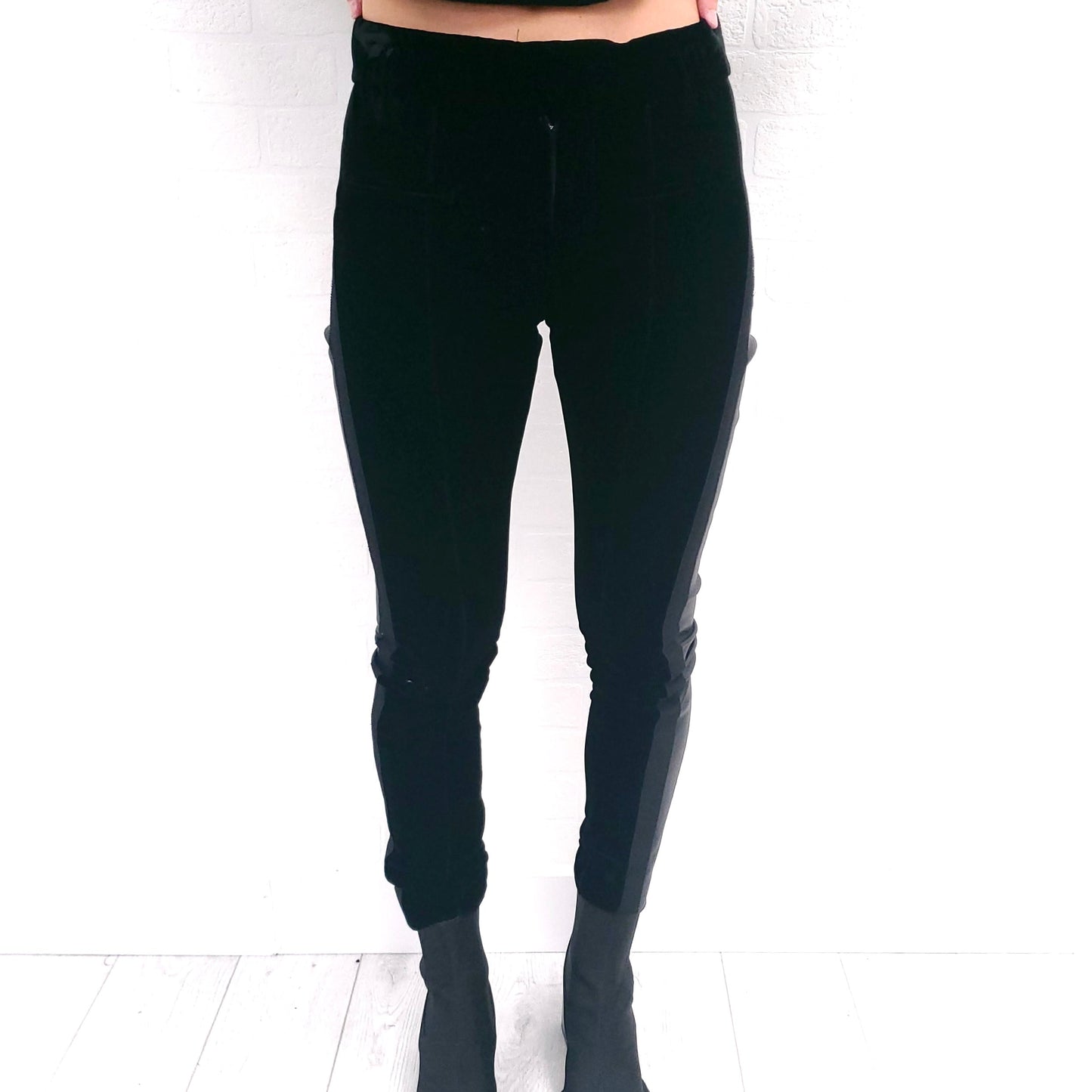 HAIDER ACKERMANN BLACK VELVET AND LEATHER TUXEDO PANT ($2250) - SIZE 36