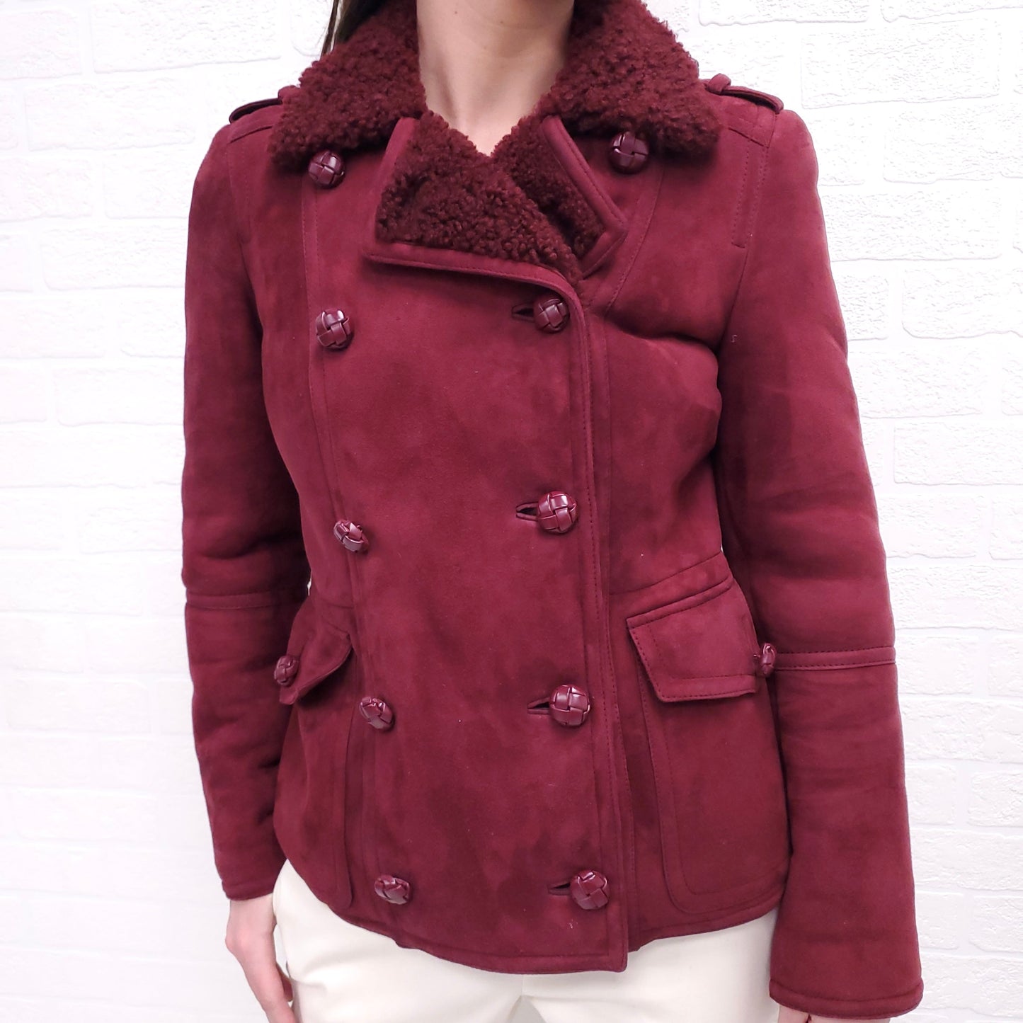 GUCCI BURGUNDY SHEARLING JACKET - SIZE 42