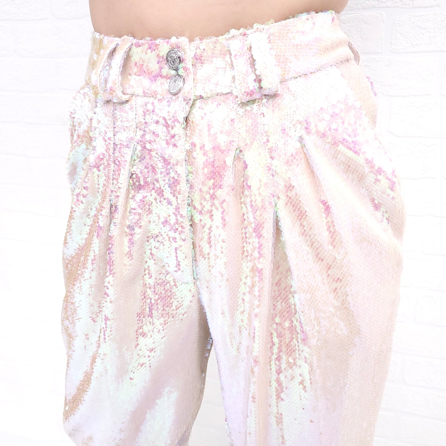 BALMAIN IRRIDESCENT SEQUIN PANTS - SIZE 34