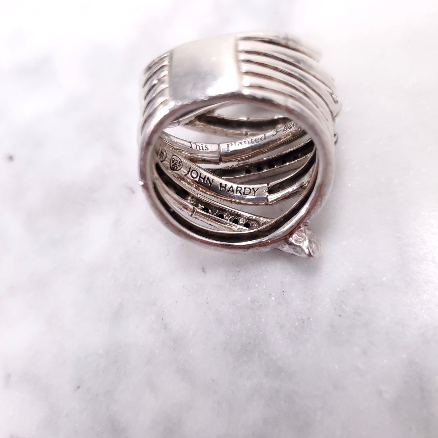JOHN HARDY BAMBOO RING WITH BLACK SAPPHIRE - SIZE 7