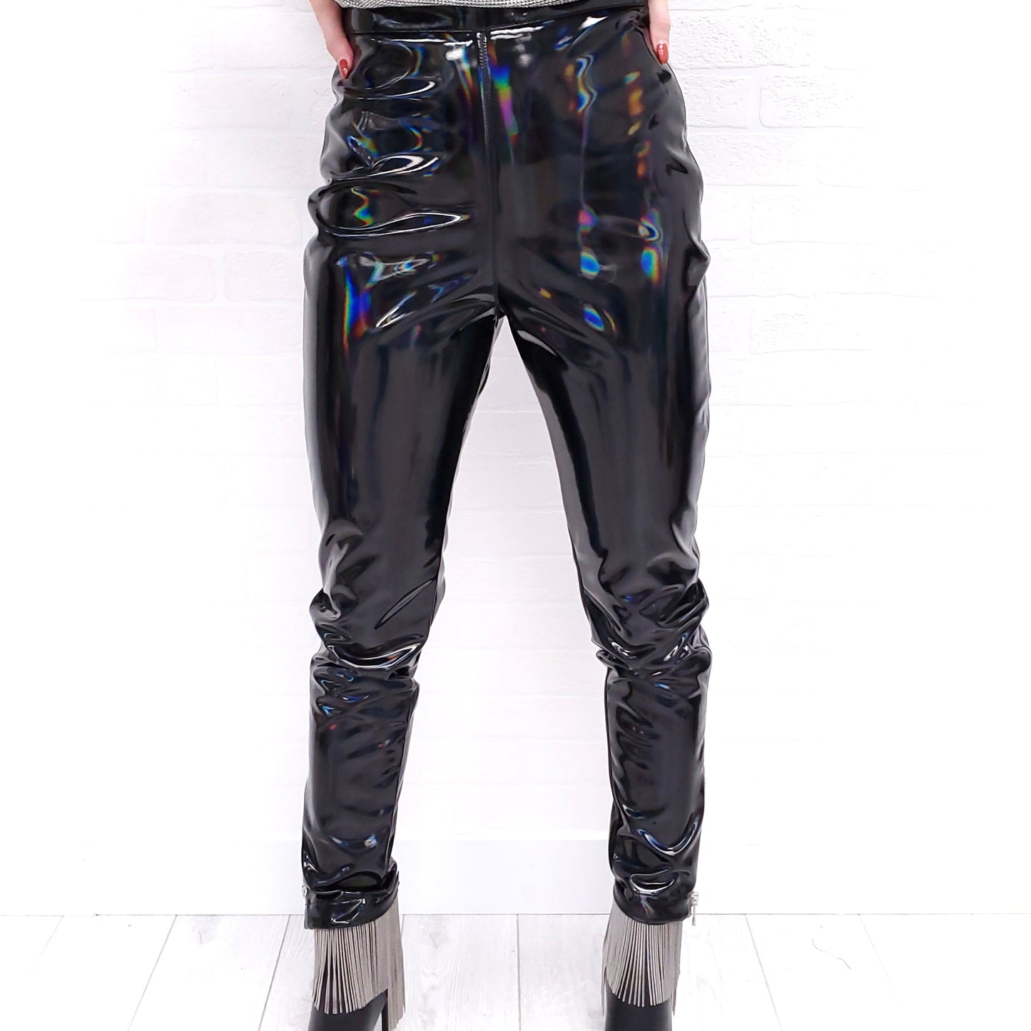 BALMAIN LATEX SHIMMER PANTS - SIZE 38