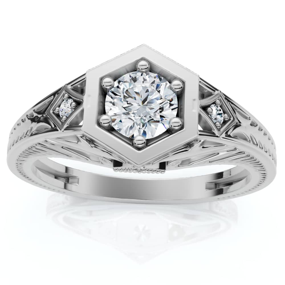 1/3Ct Diamond Art Deco Diamond Engagement Ring 14k Gold Lab Grown