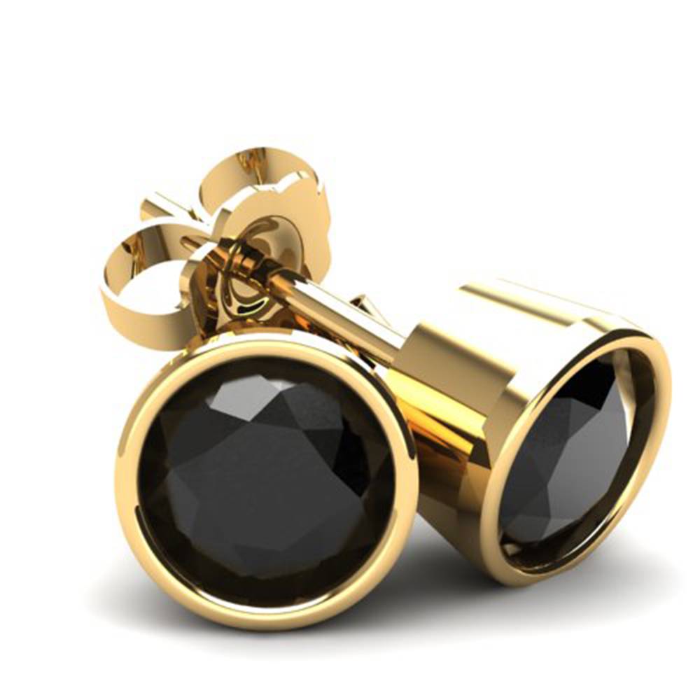 1.25Ct Round Brilliant Cut Heat Treated Black Diamond Stud Earrings in 14K Gold Round Bezel Setting
