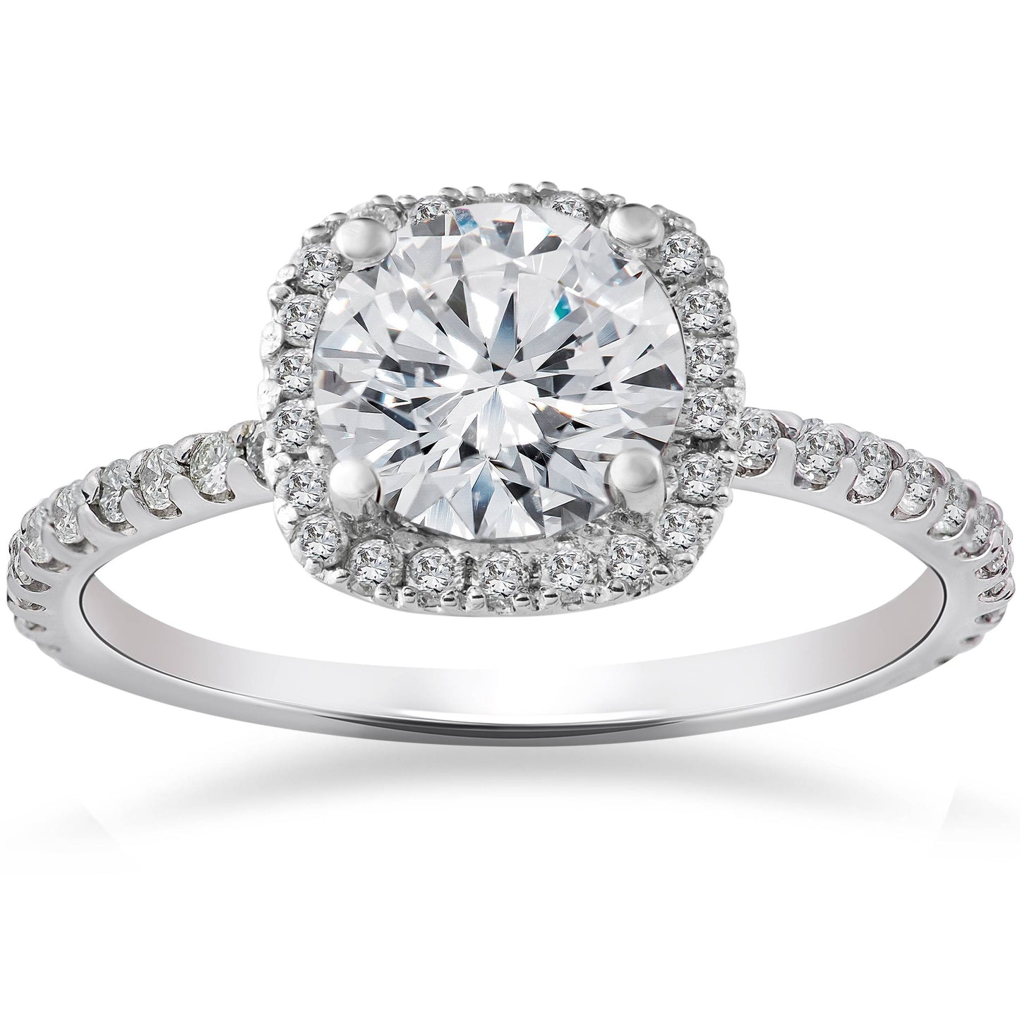2Ct Cushion Halo Lab Grown Diamond Engagement Ring 14K White Gold Size Selectable
