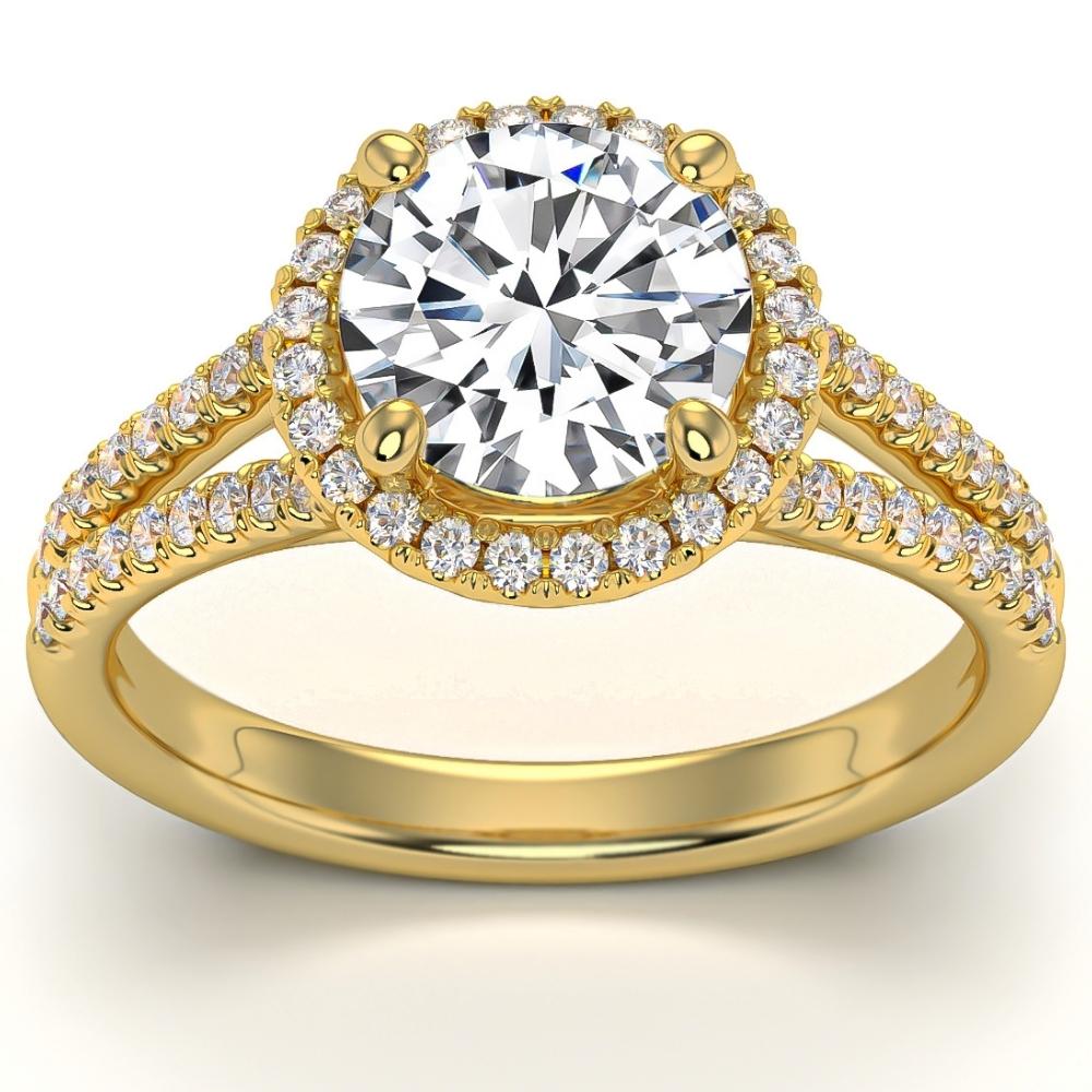 3Ct Halo Diamond Engagement Ring Split Band White, Yellow or Rose Gold Lab Grown
