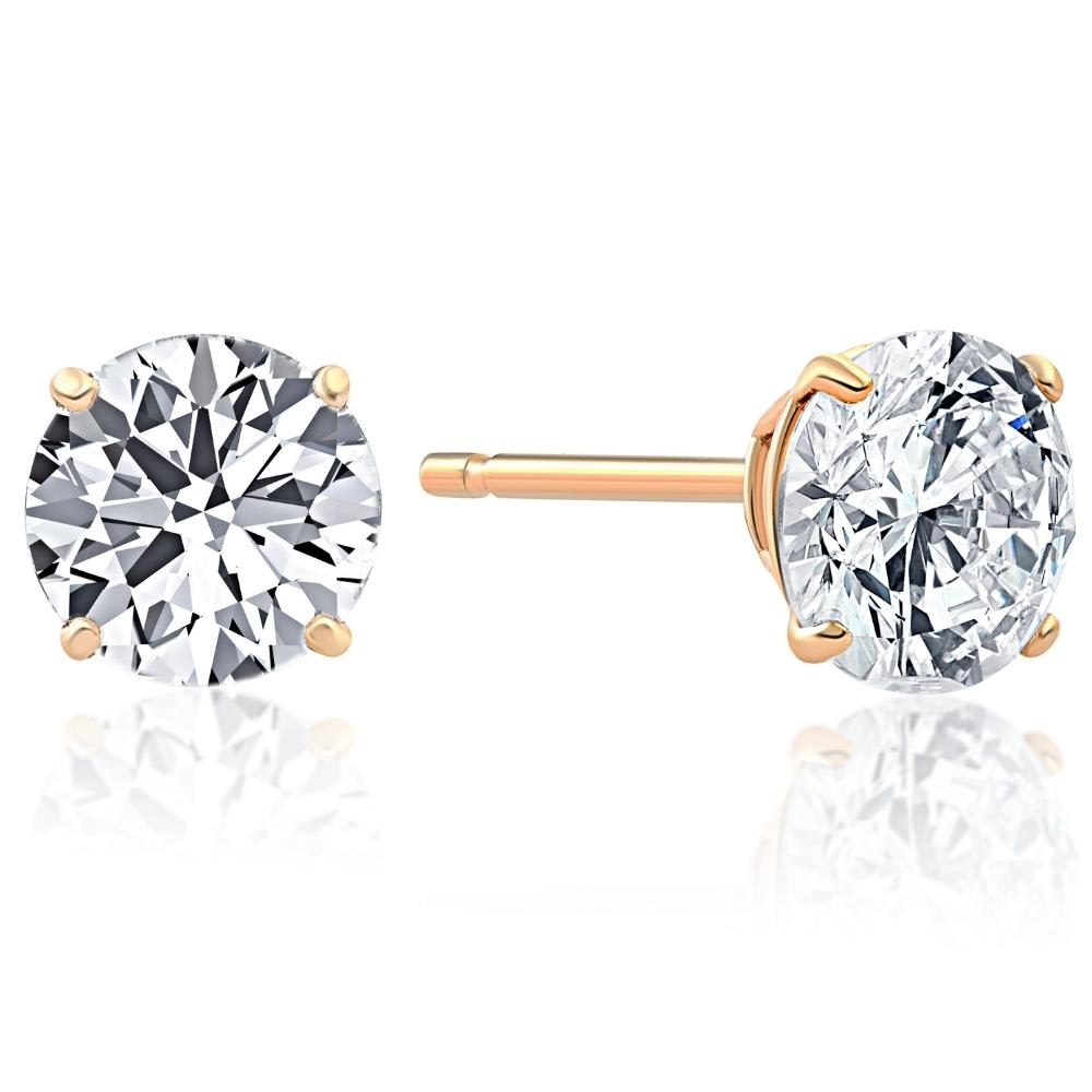 1.00Ct Round Brilliant Cut Natural Quality VS2-SI1 Diamond Stud Earrings in 14K Gold Classic Setting