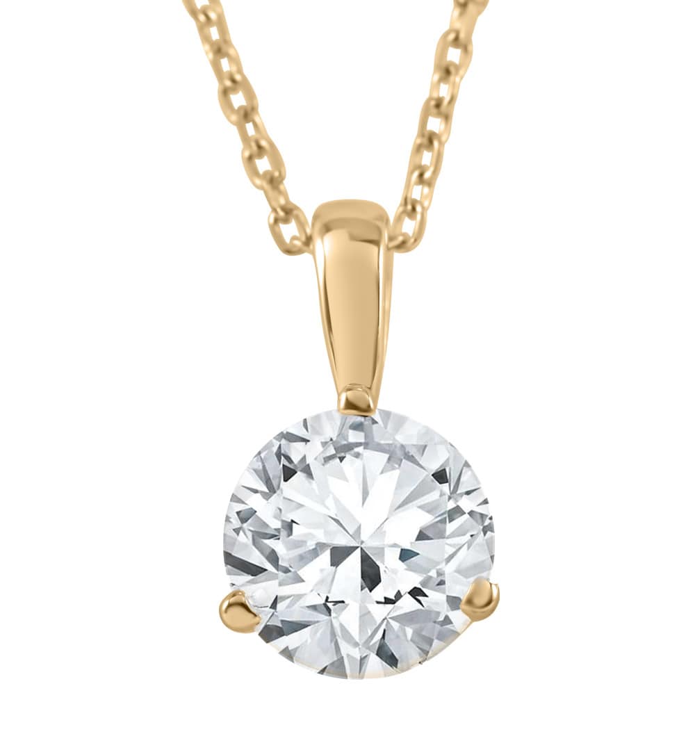 1Ct  Solitaire Round Cut Diamond Pendant 3-Prong Necklace Lab Grown