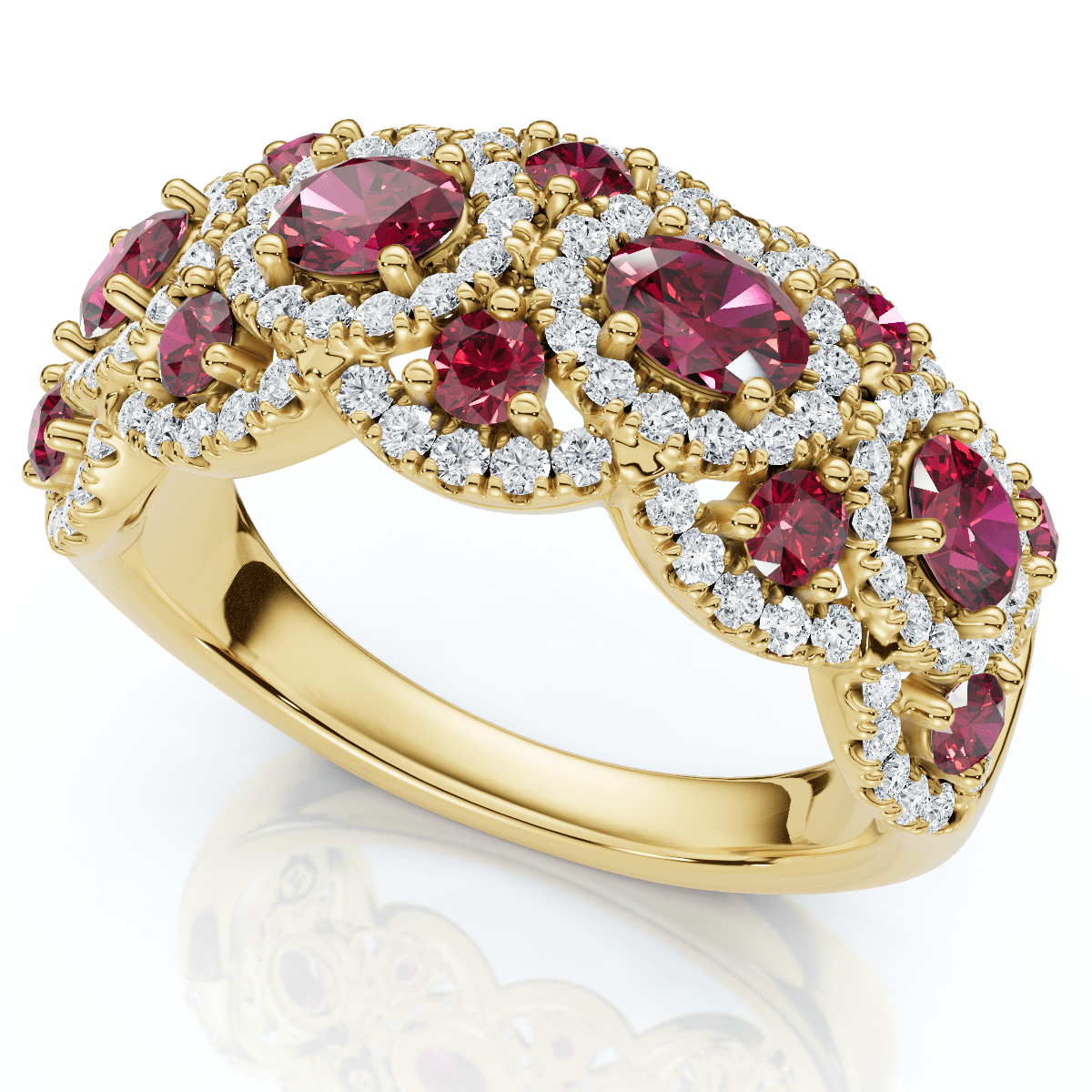 1Ct Wavy Ruby & Diamond Ring 14k Gold Lab Grown