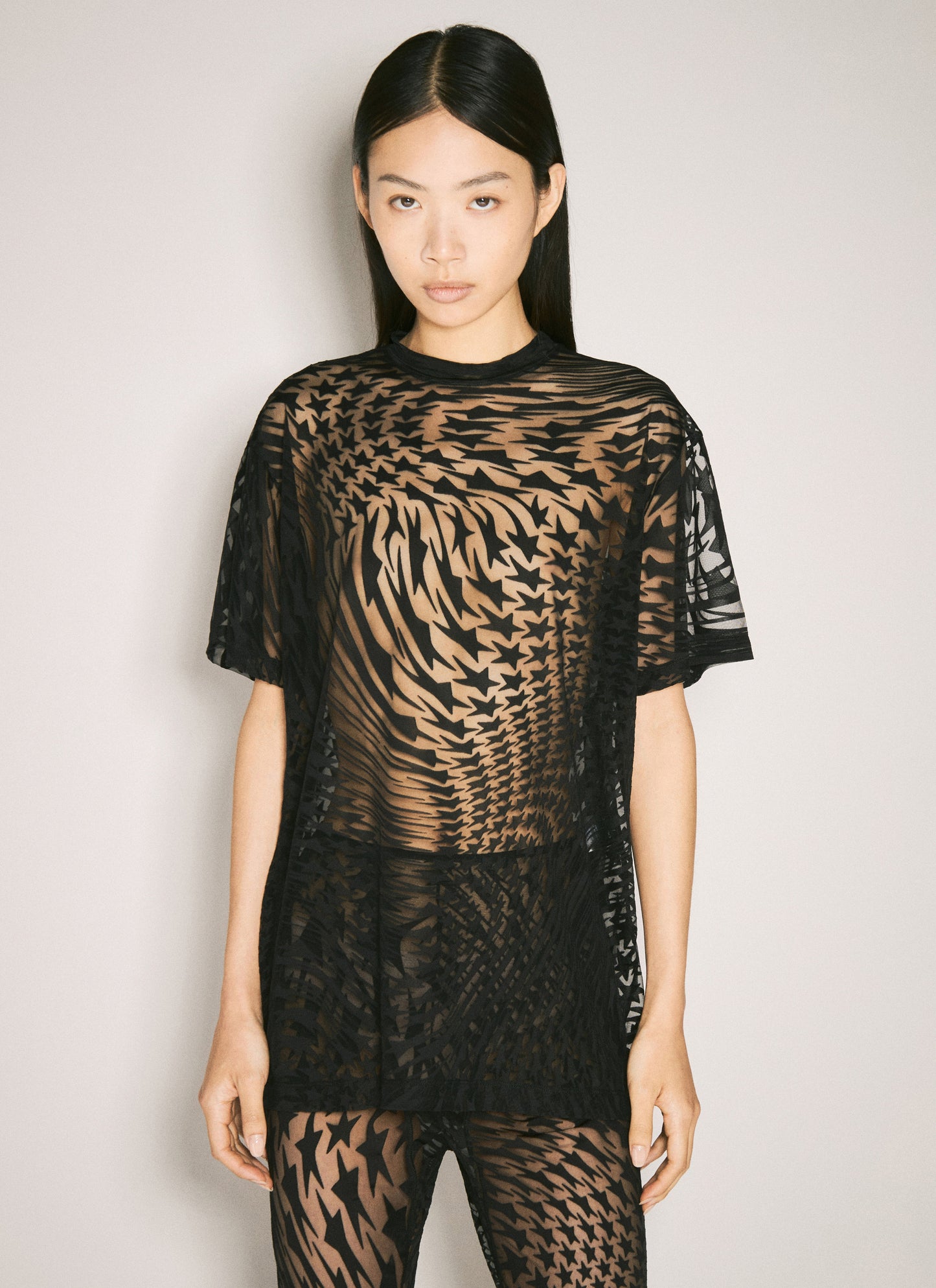 Mugler Women Sheer Flocked Star T-Shirt