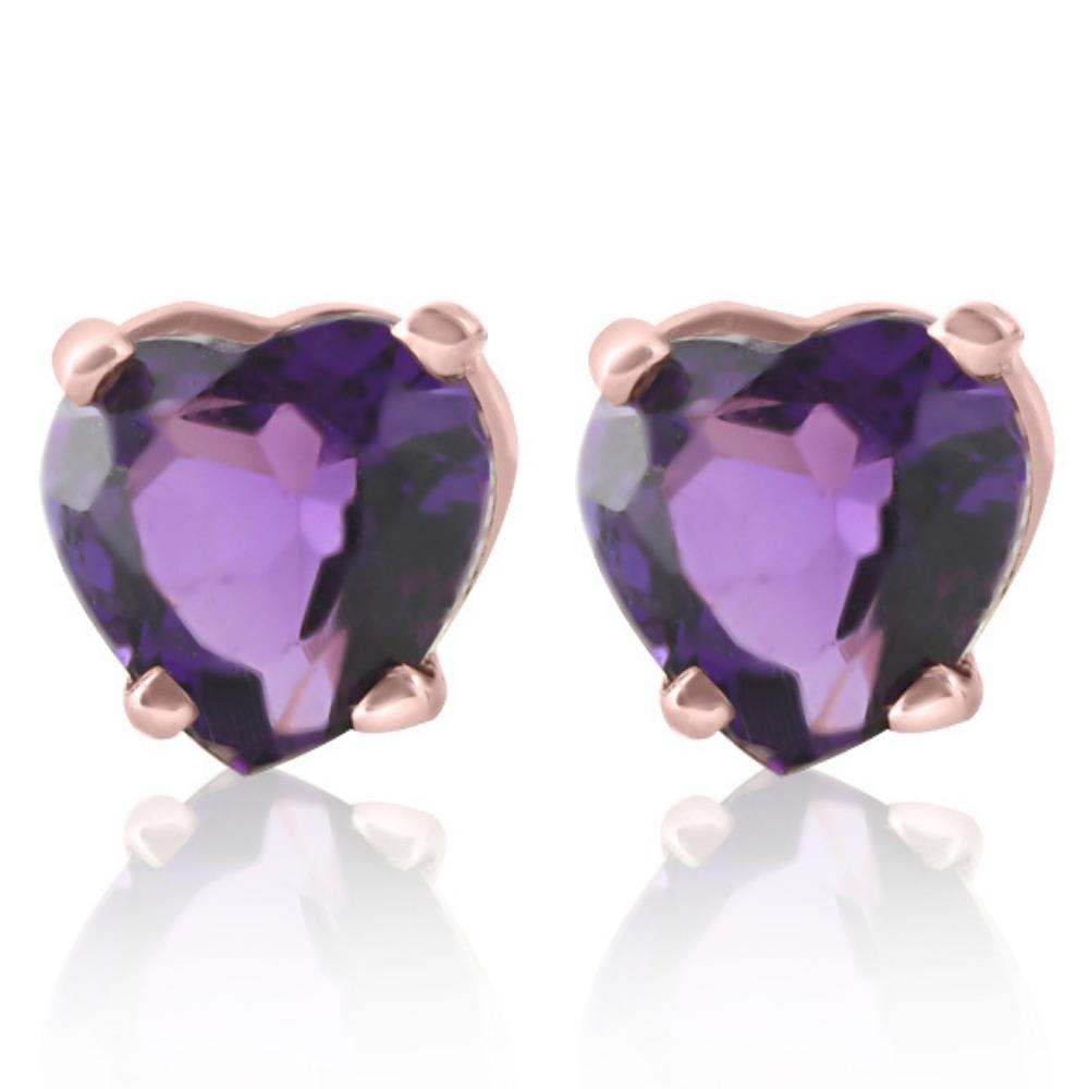 1ct Heart Shape Amethyst Studs Earrings in 14K, Yellow, Rose, or White Gold