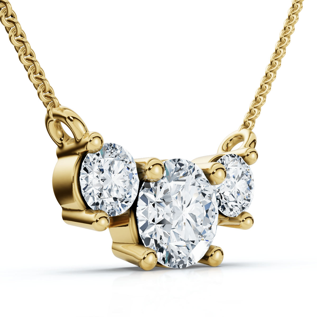 1Ct Diamond 3-Stone Pendant Necklace 14k Gold Lab Grown