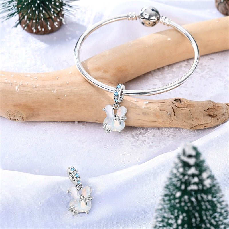Opal Bunny with Blue Crystal Accents Dangle Charm
