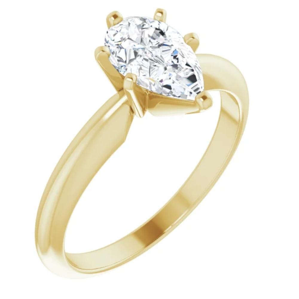 1/3Ct Solitaire Pear Shape Diamond Engagement Ring in 14k White or Yellow Gold
