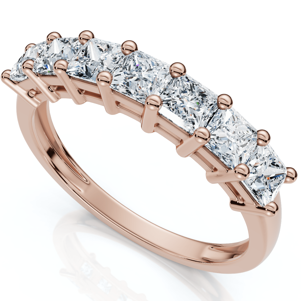 1Ct Princess Cut 7-Stone Diamond Wedding Ring Womens Band Gold Lab Grown
