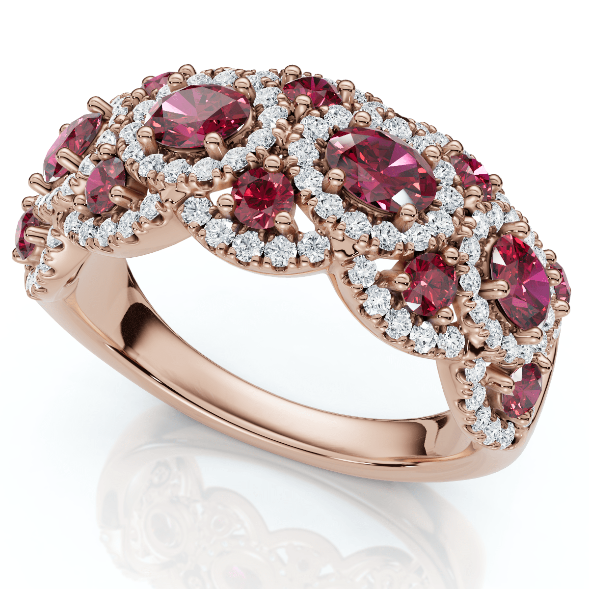 1Ct Wavy Ruby & Diamond Ring 14k Gold Lab Grown