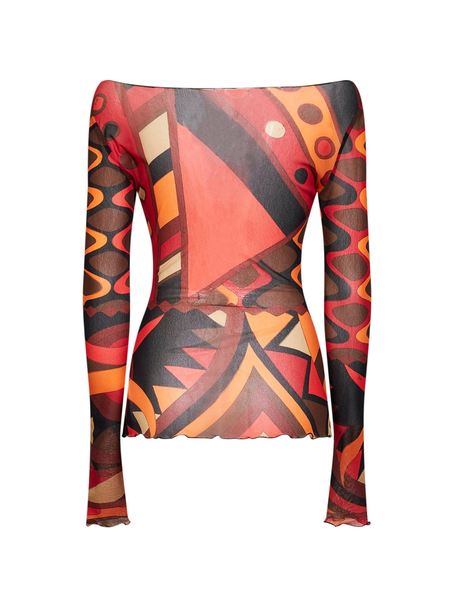 Pucci Women Orange And Black Vivara-Print Tulle Top