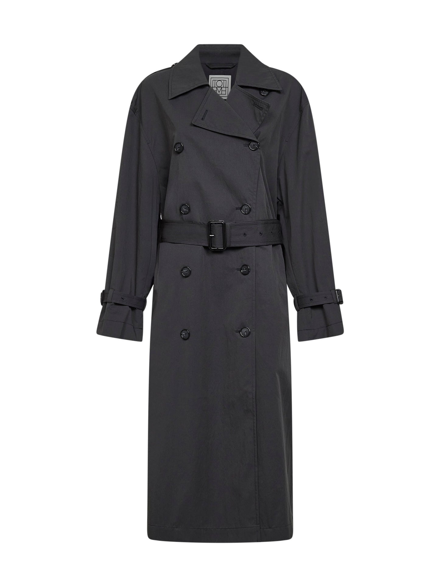 Toteme Women Washed Black Crisp Cotton Blend Double-Breasted Trench Coat