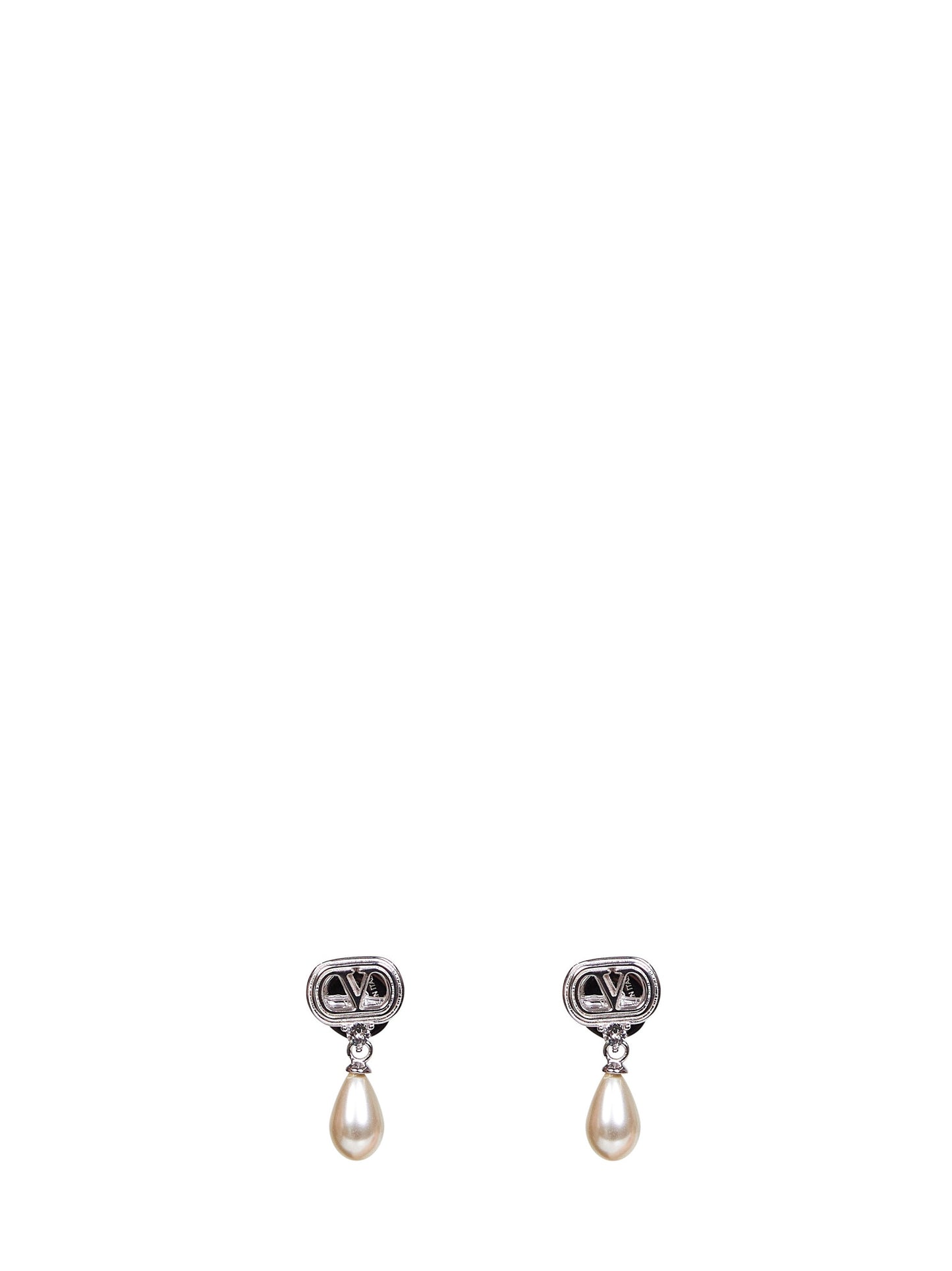 Valentino Garavani Women Metal And Pearls And Crystals Ovalette Earrings