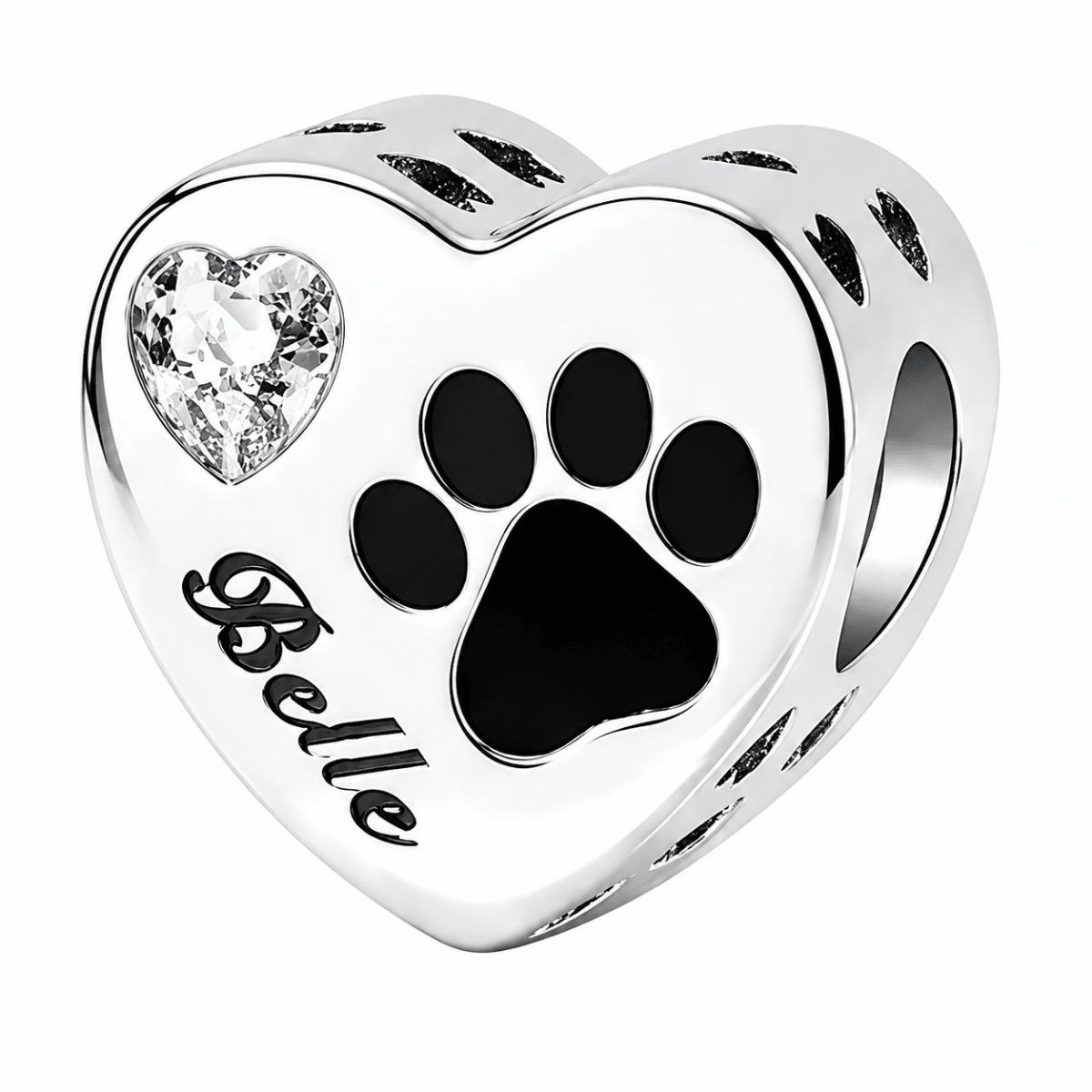 Personalized Pet Photo & Engraved Paw Print Birthstone Heart Charm