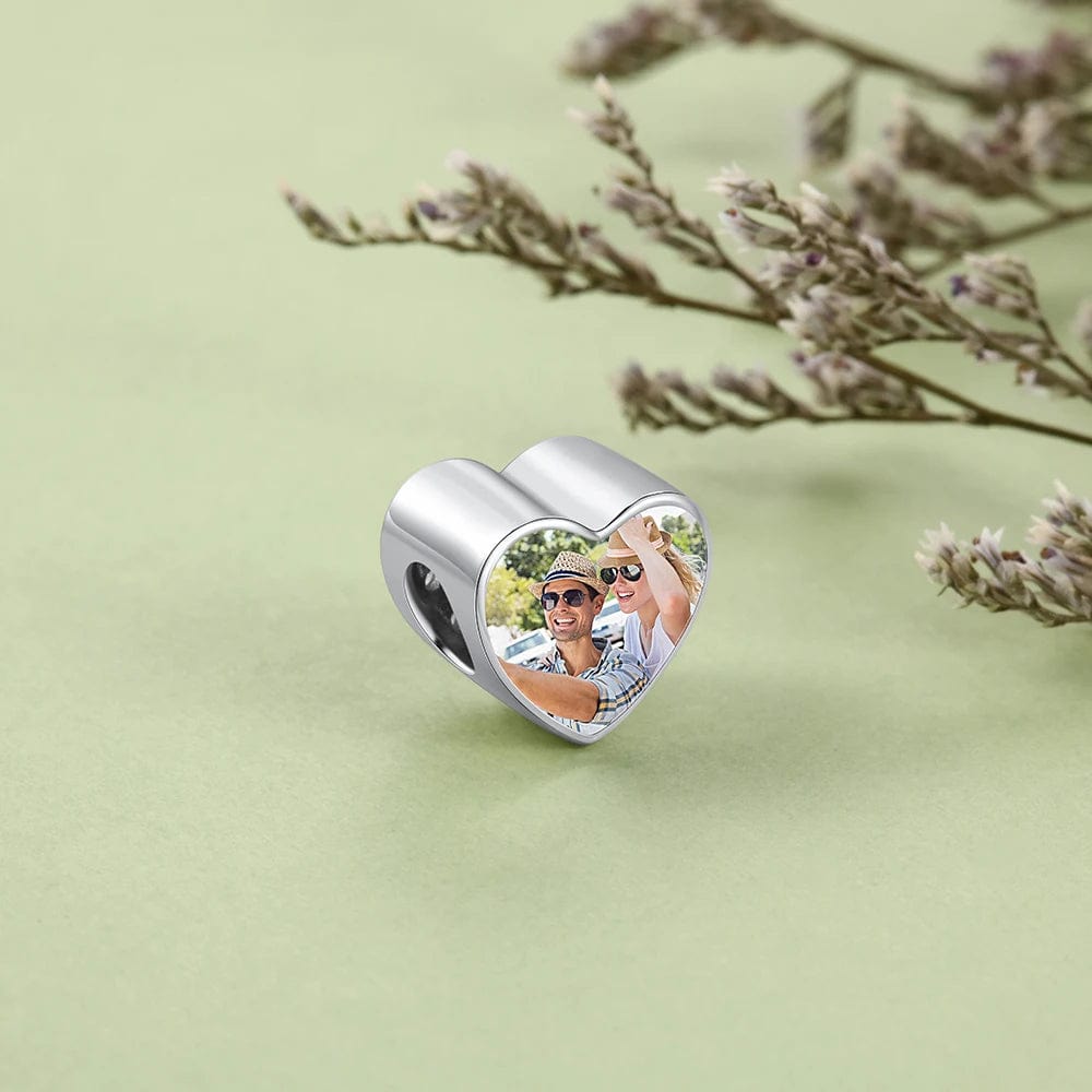 Personalized Photo & Cubic Zirconia Paved Heart Charm