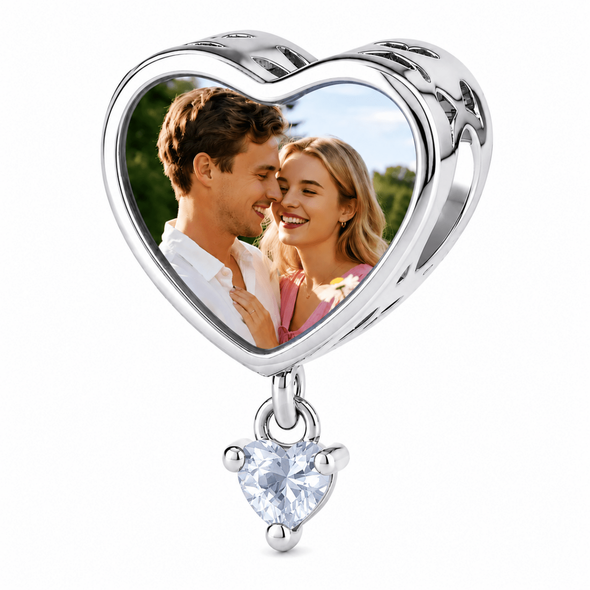 Personalized Photo & Engraved Heart Birthstone Dangle Charm