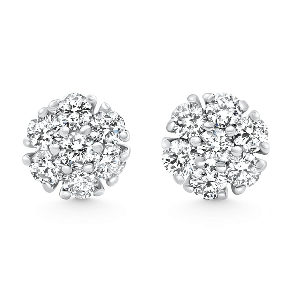 1Ct Diamond Cluster Pave Studs Screwback Earrings 14k Gold Lab Grown