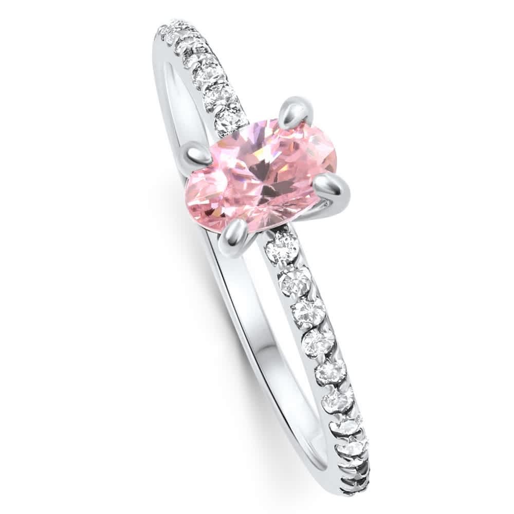 1Ct Accent Side Diamond & Oval Pink Topaz Ring Gold Lab Grown