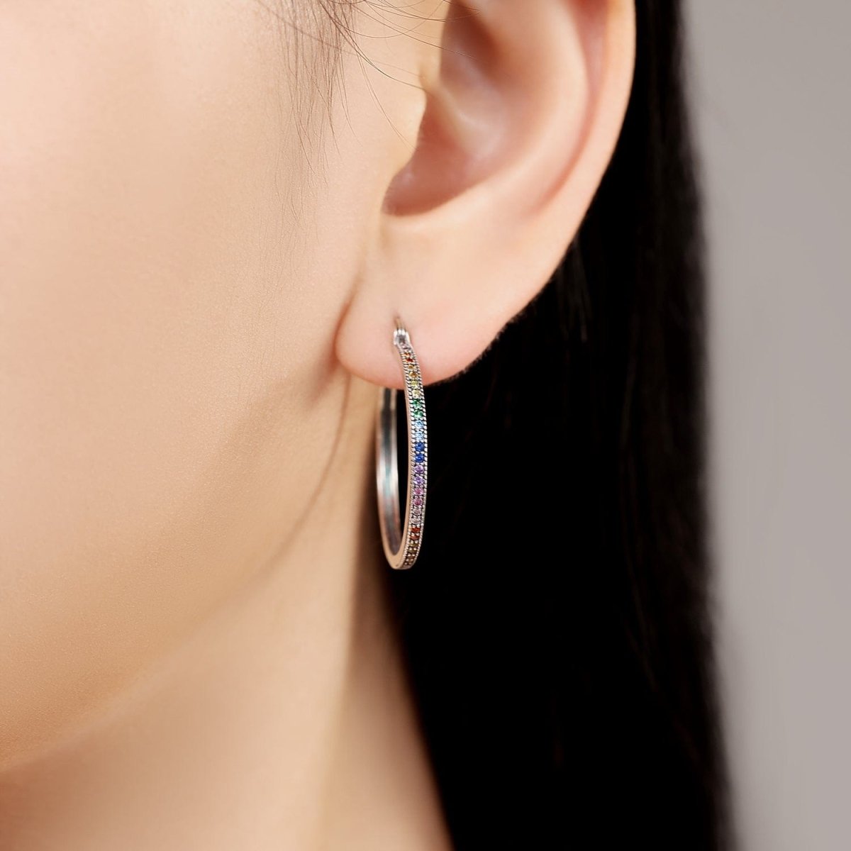 Rainbow Gemstone Hoop Earrings