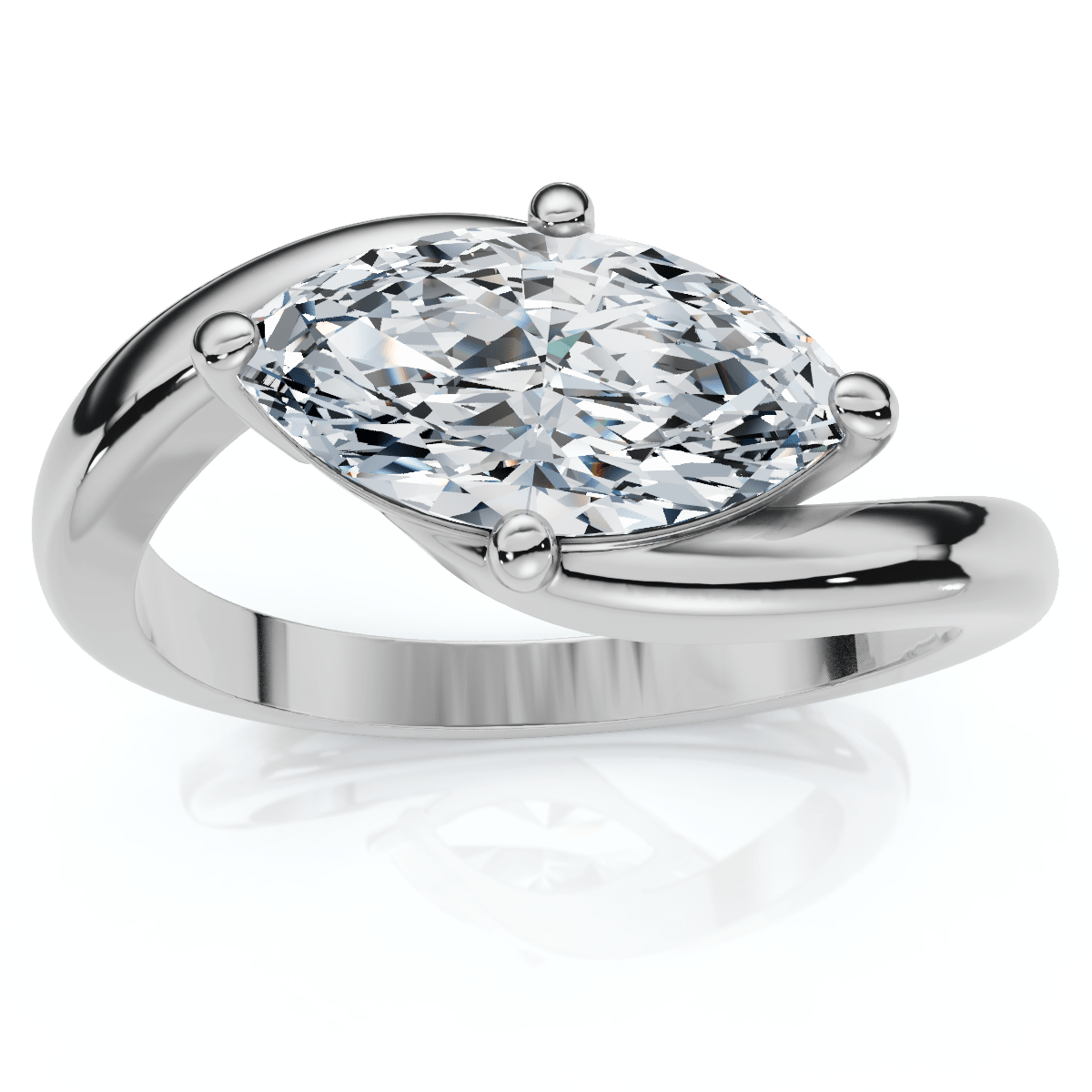 1Ct Marquise Diamond Solitaire Curve East To West Ring Gold Lab Grown Gold
