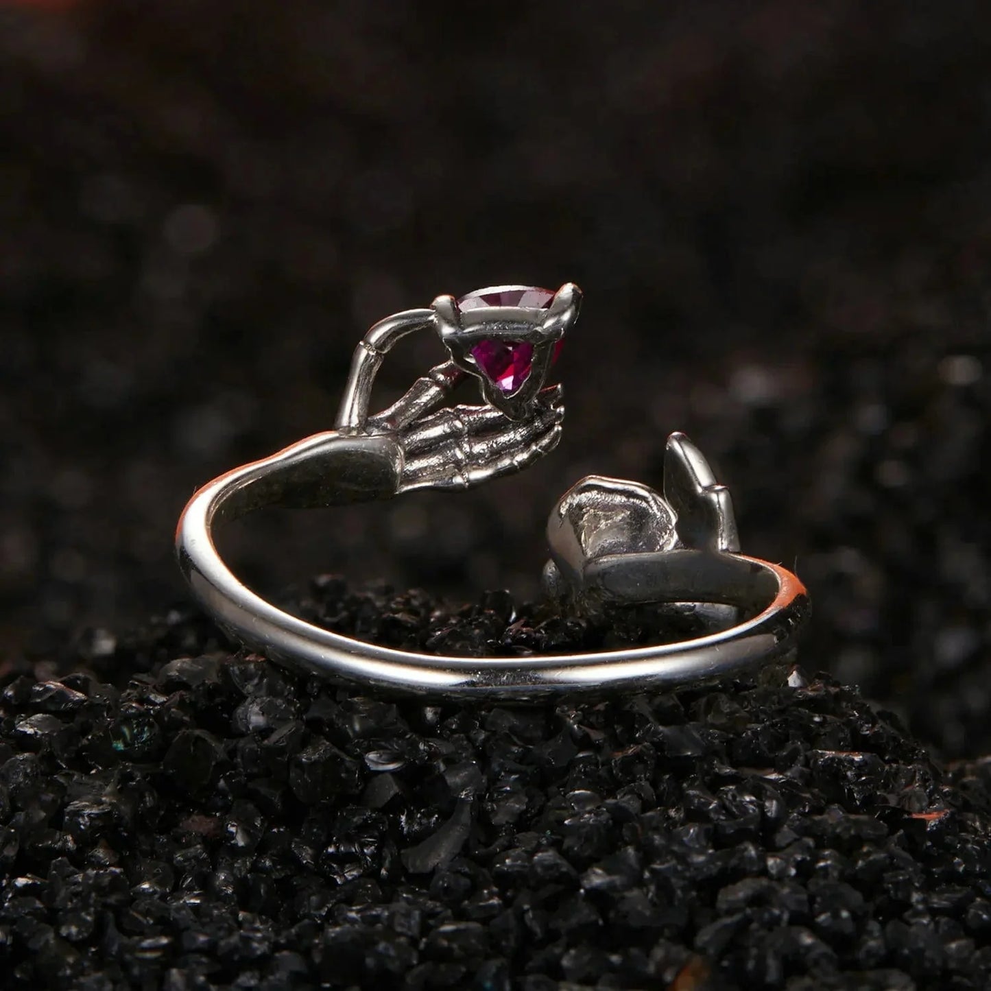 Skeleton Hand & Rose Adjustable Ring
