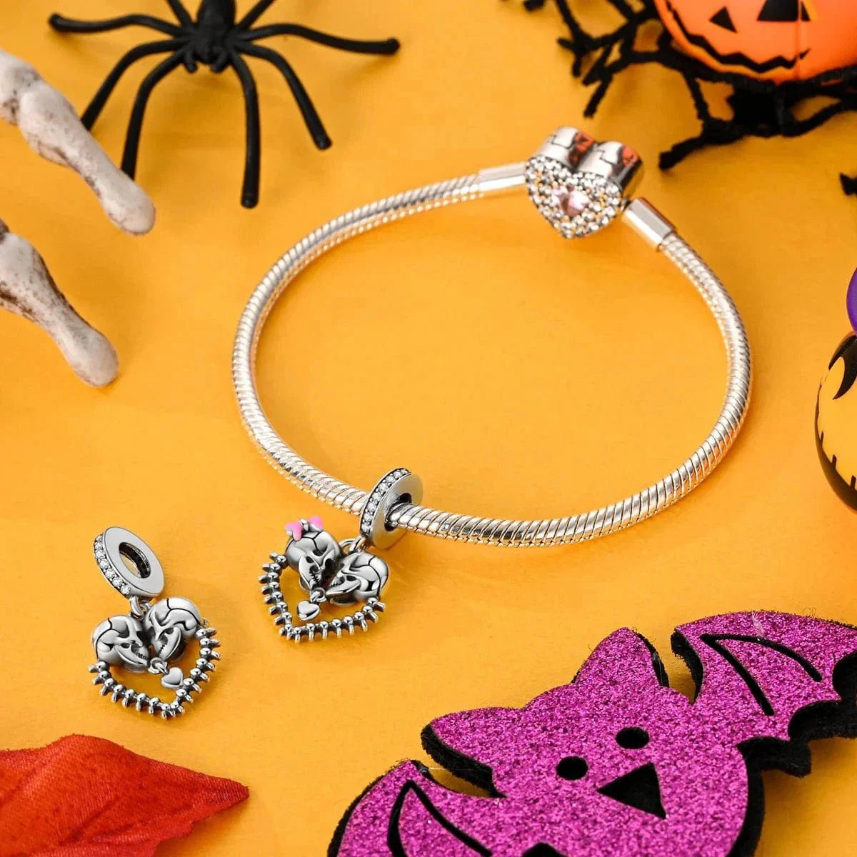 Skeletons Love Heart Dangle Charm