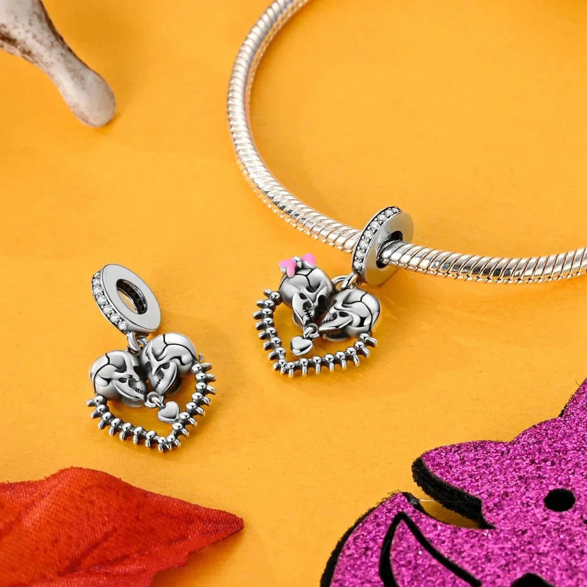 Skeletons Love Heart Dangle Charm
