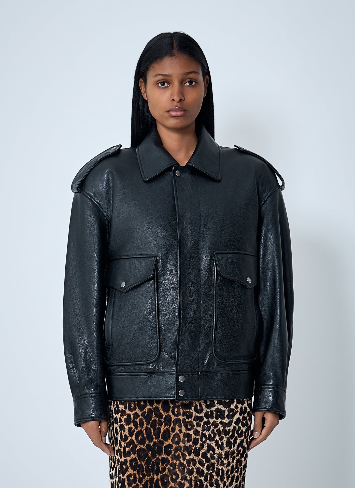 Saint Laurent Women Grained Leather Jacket