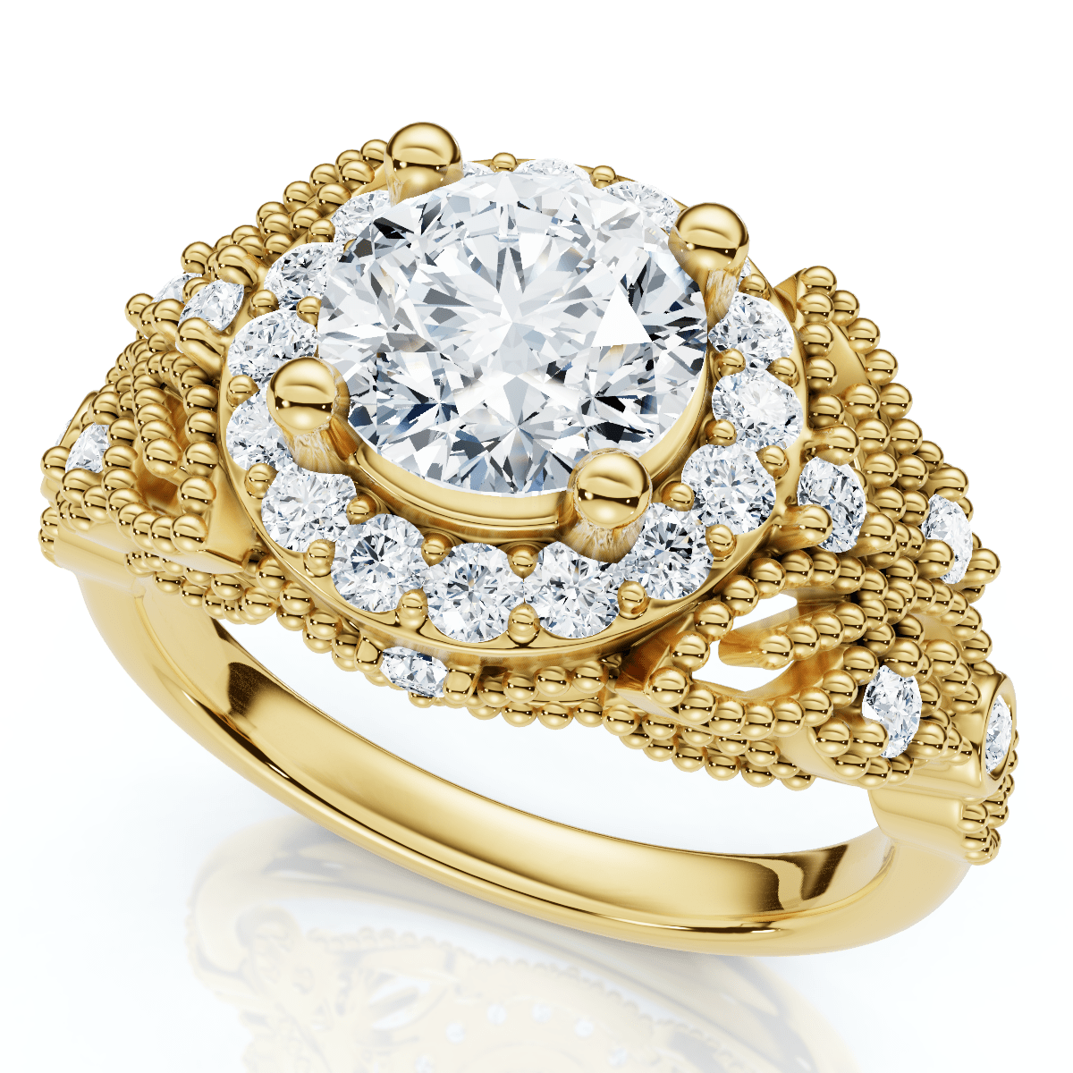 1Ct Vintage Accent Halo Diamond Engagement Ring 14k Gold or Platinum Lab Grown