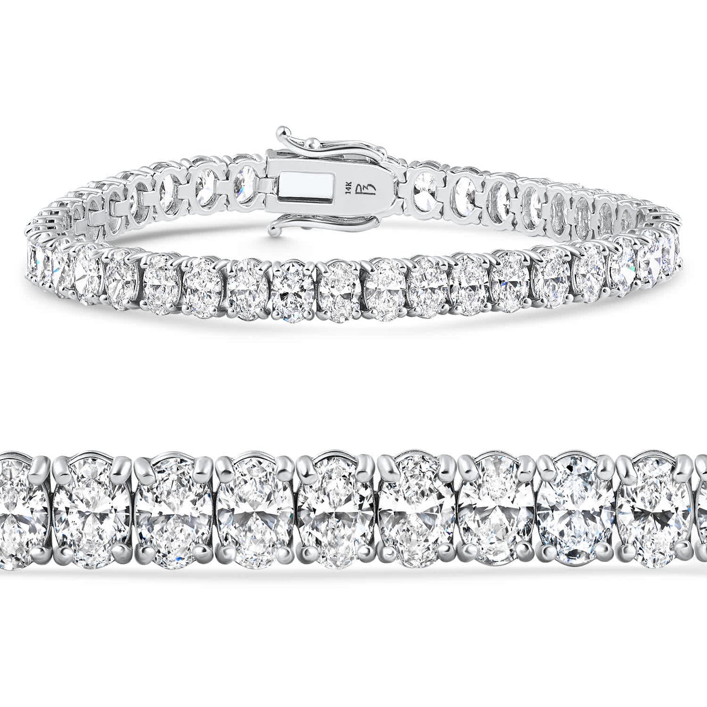 16Ct TW Oval Diamond Tennis Bracelet 14k Gold 7" Lab Grown