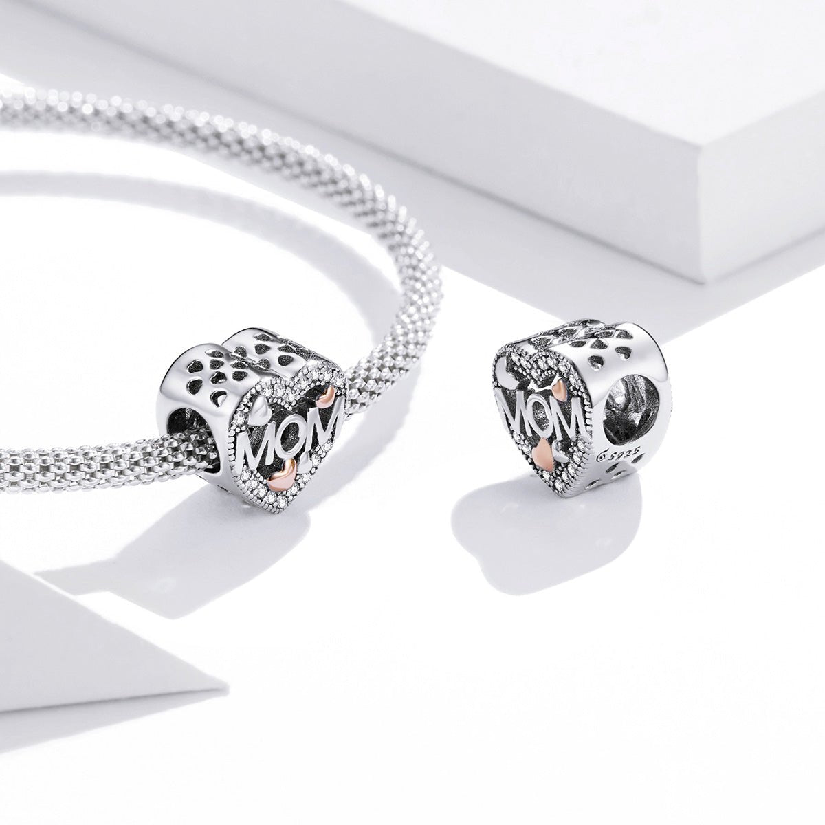 Two-tone Openwork Mom & Heart Charm