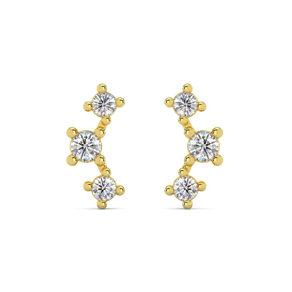 1/5Ct TW 3-Stone Diamond Crawler Earrings 14k Gold Studs Lab Grown 1/3" Tall