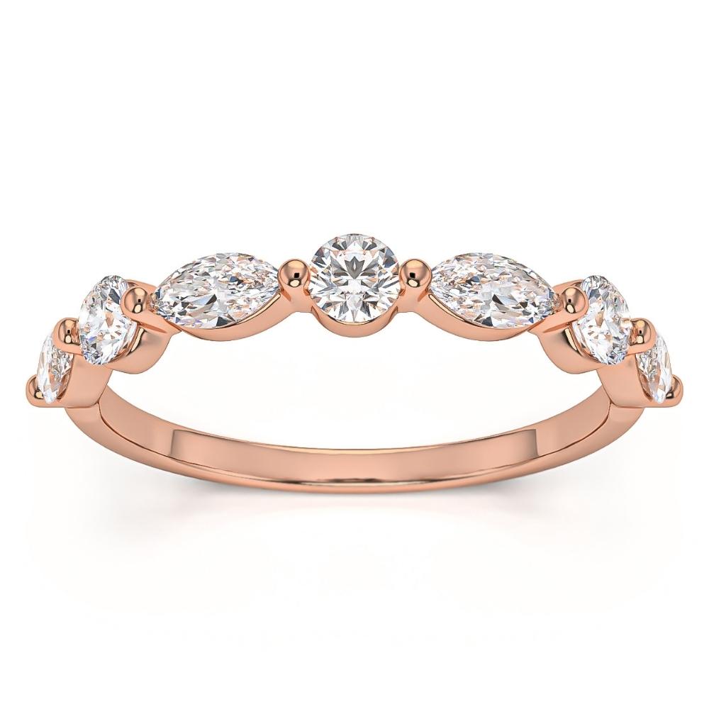 1Ct Marquise & Round Diamond Wedding Ring in White, Yellow, or Rose Gold