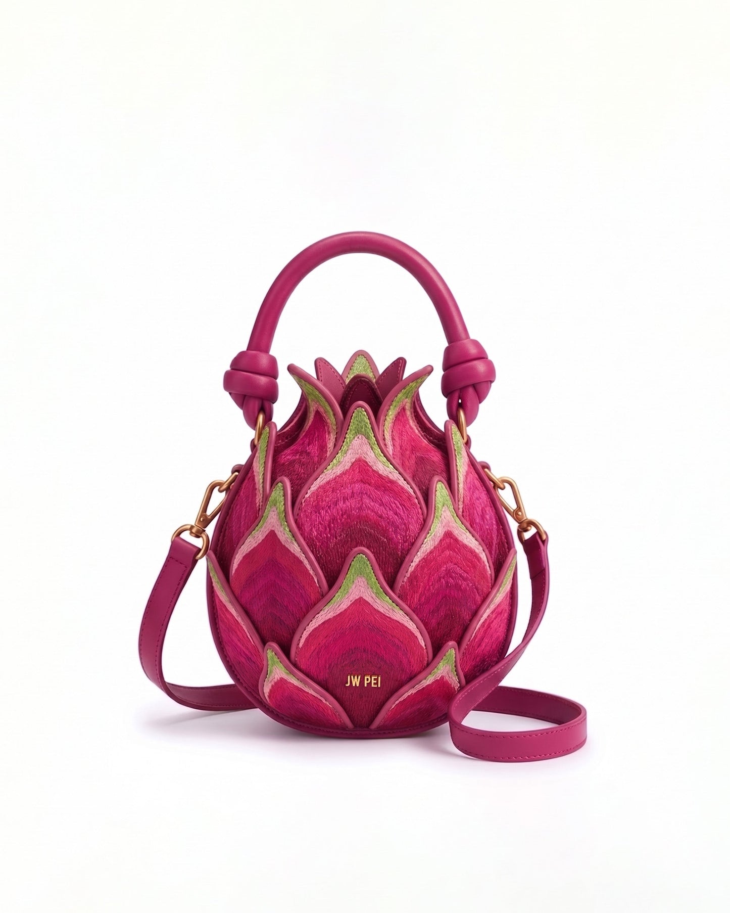 Dragon Fruit Embroidered Top Handle Bag - Pink
