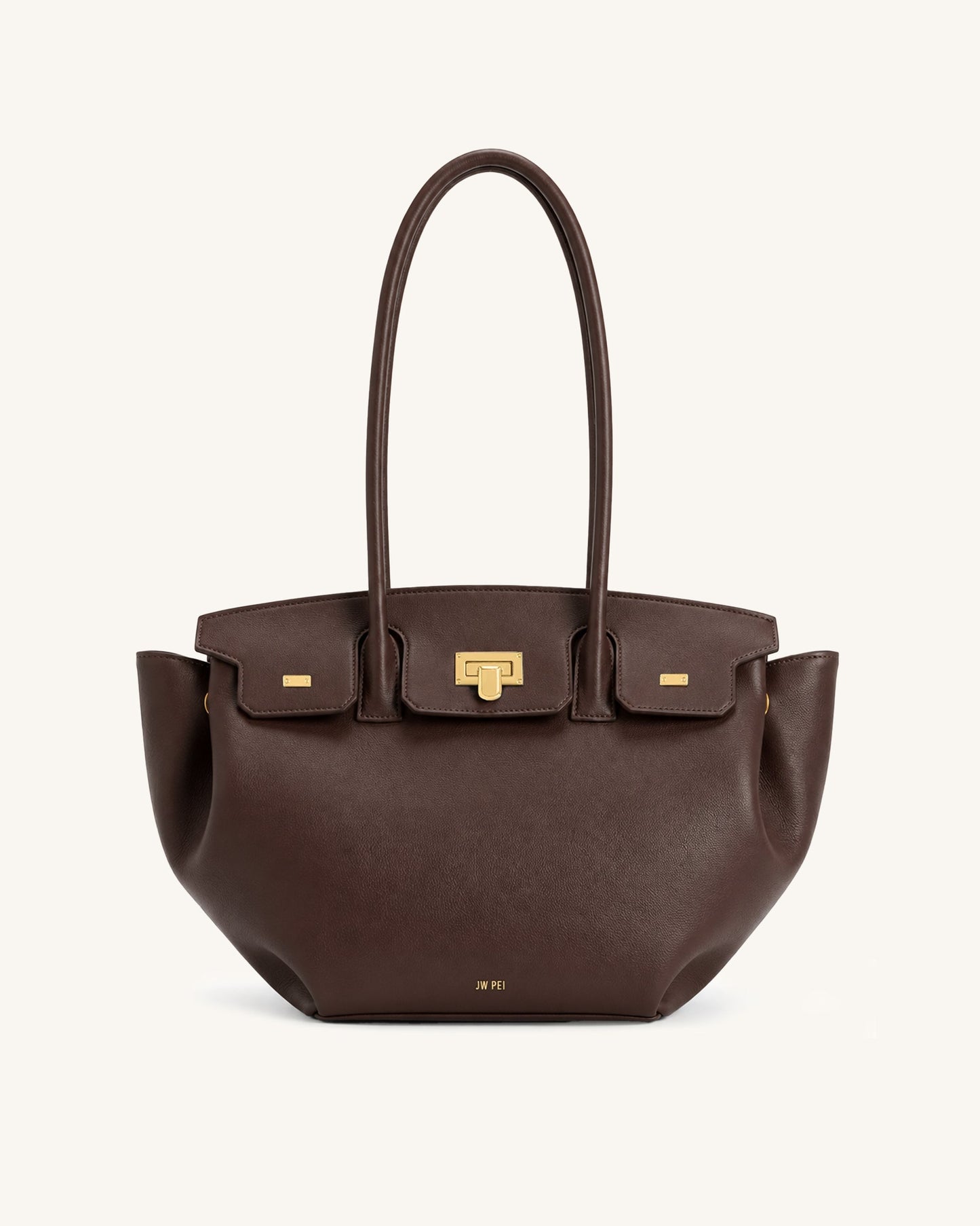 Ziva Tab Detail Long Handle Tote Bag - Dark Brown