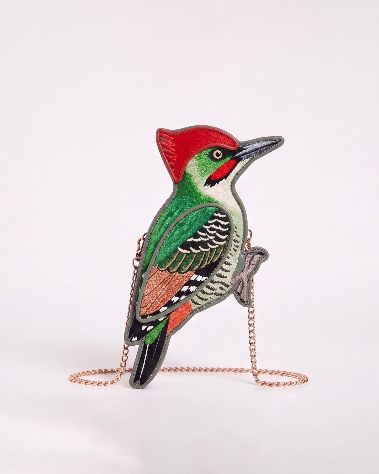 Embroidered Woodpecker Crossbody Bag - Green