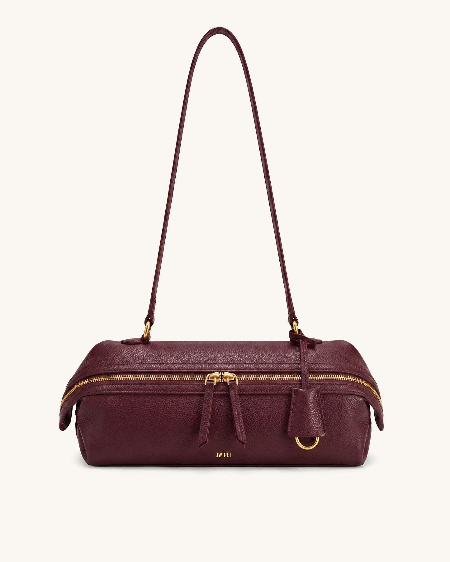Thea Pebbled Cylinder Shoulder Bag - Burgundy