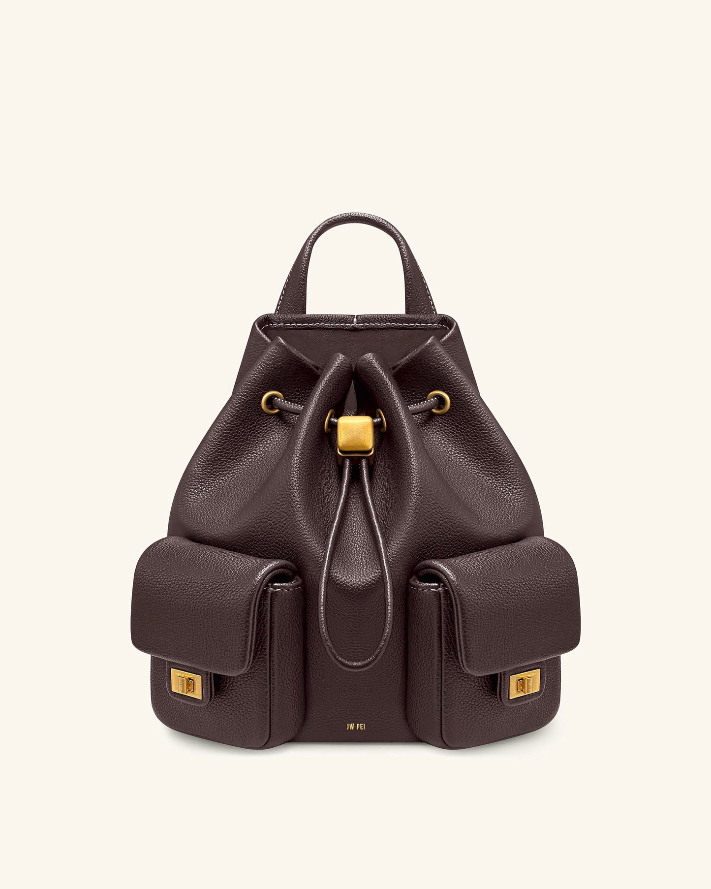 Avery Pebbled Drawstring Utility Backpack – Dark Brown