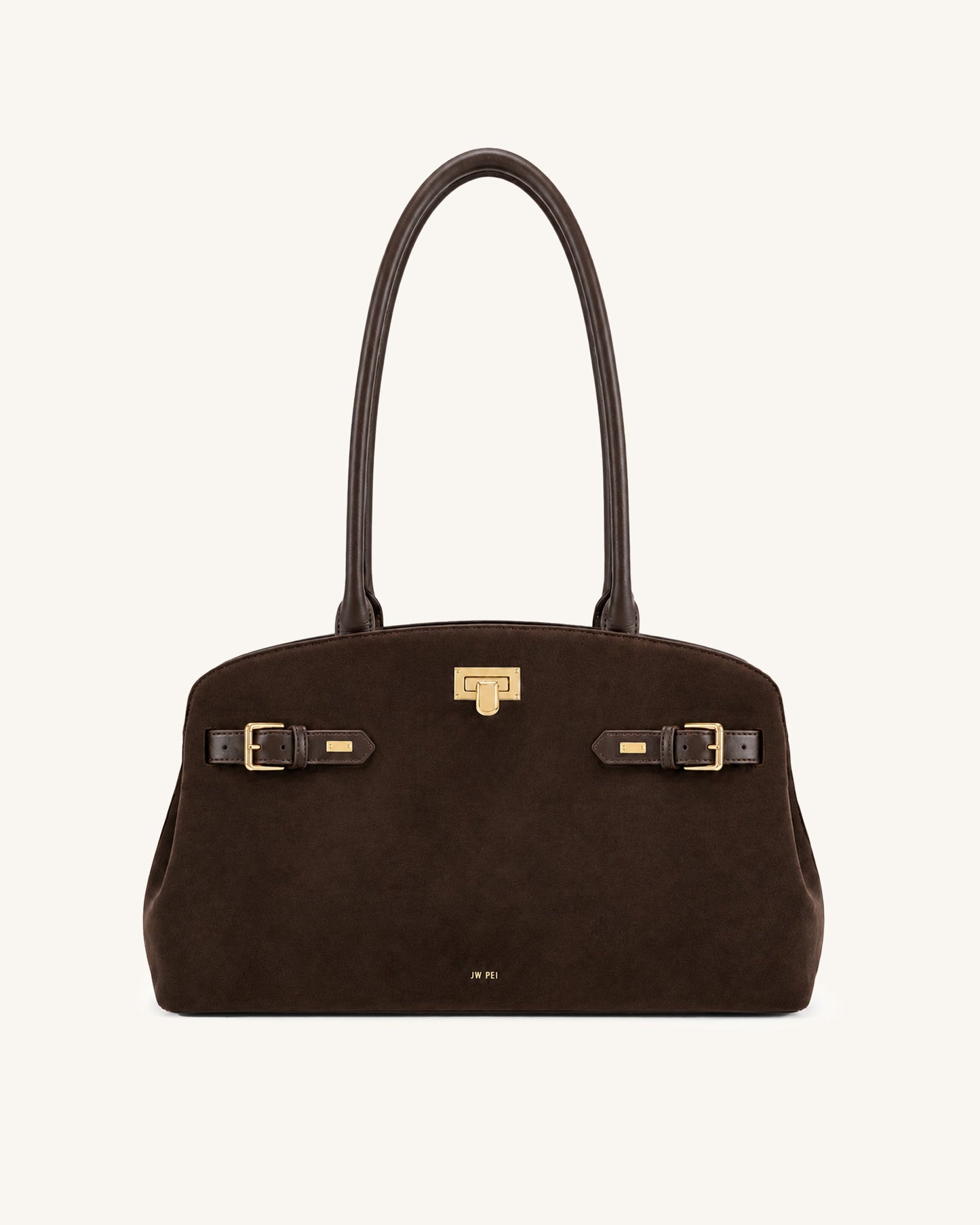 Ziva Curved Long Handle Tote Bag - Dark Brown