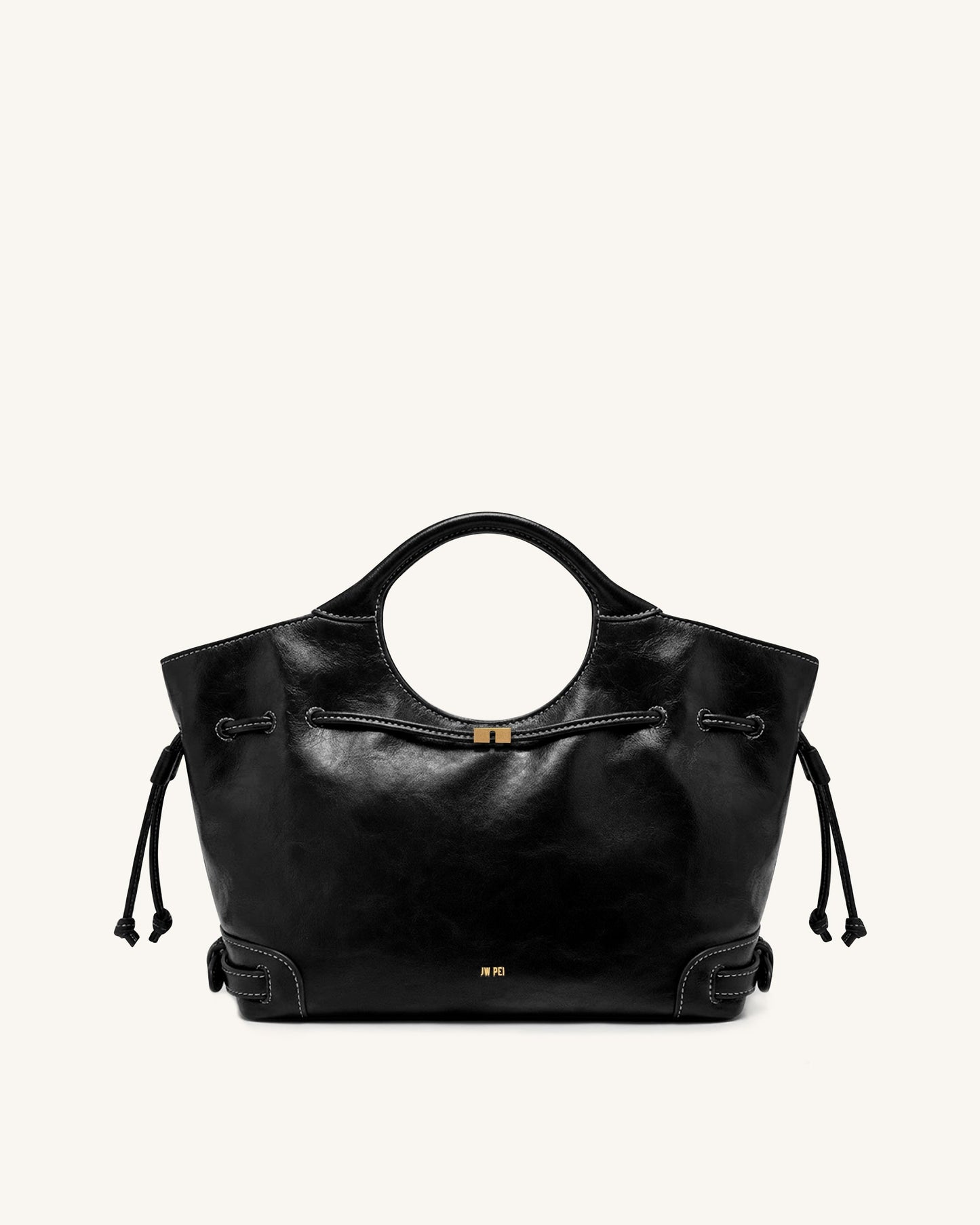 Virelle Waxed Vegan Leather Drawstring Tote Bag - Black