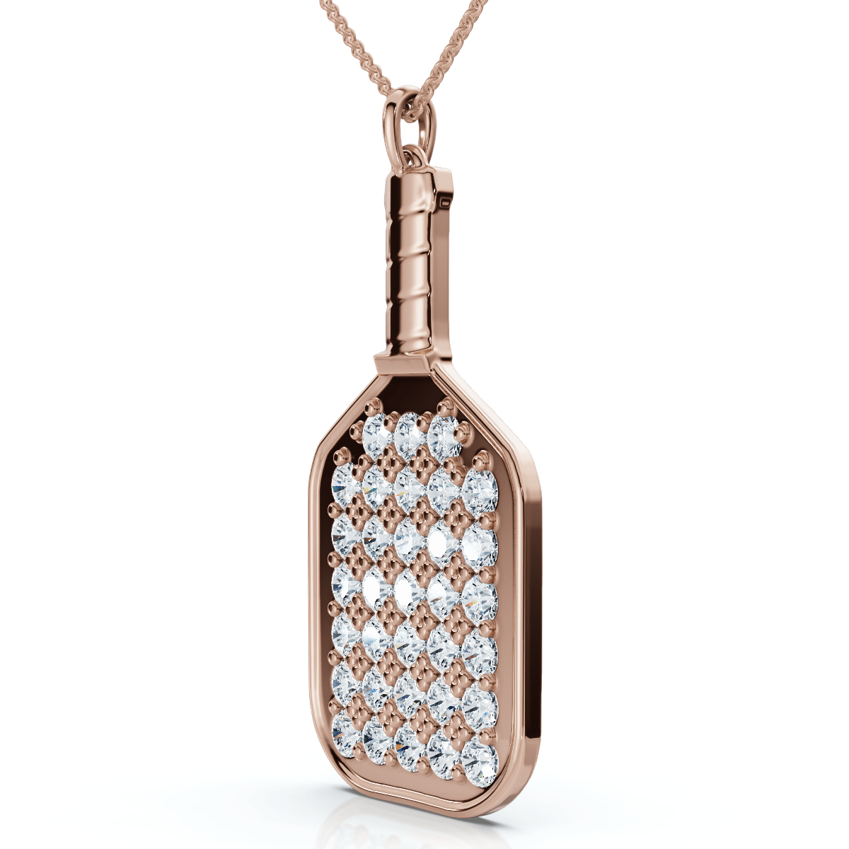 1Ct Diamond Studded Pickleball Paddle Pendant Necklace 10k Gold Lab Grown