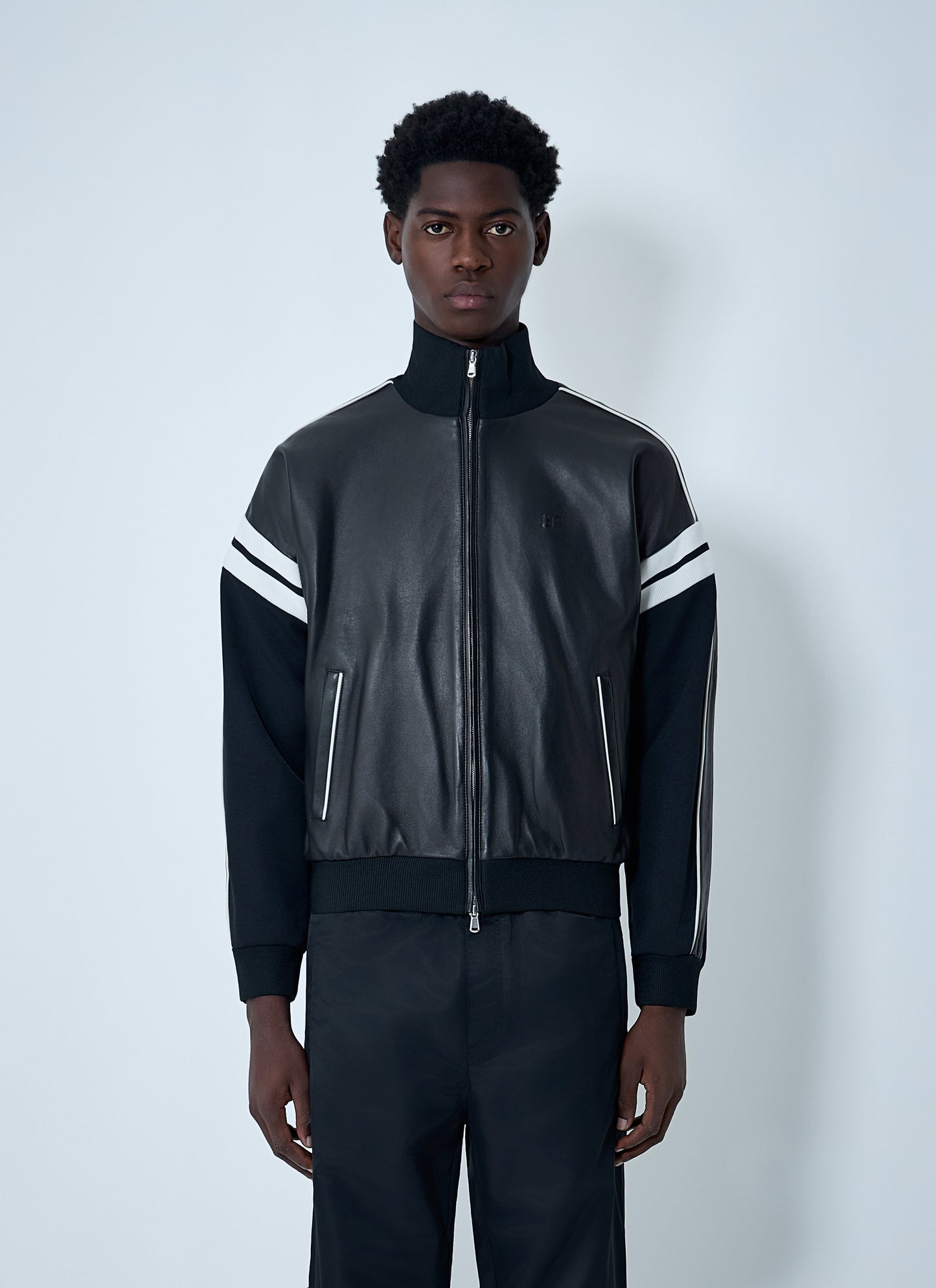 Wales Bonner Men Leather Logo Motif Bomber Jacket
